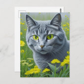 Niedliche graue Katze mit gelben Augen Ai Art Postkarte (Vorne/Hinten)