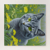 Niedliche graue Katze mit gelben Augen Ai Art Puzzle (Horizontal)