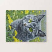 Niedliche graue Katze mit gelben Augen Ai Art Puzzle (Horizontal)