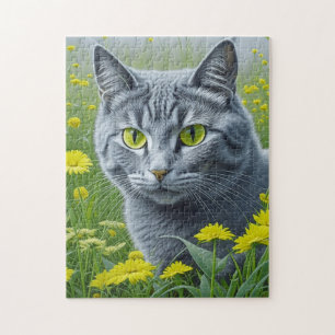 Niedliche graue Katze mit gelben Augen Ai Art Puzzle