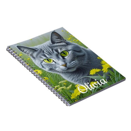 Niedliche graue Katze mit gelben Augen Personalisi Notizblock (Rechte Seite)