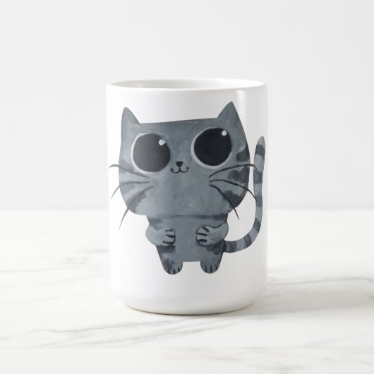 Niedliche graue Katze mit großen schwarzen Augen Kaffeetasse (Mittel)