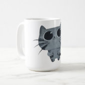 Niedliche graue Katze mit großen schwarzen Augen Kaffeetasse (Vorderseite Links)