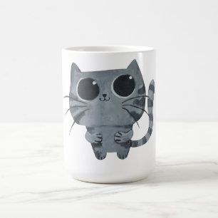 Niedliche graue Katze mit großen schwarzen Augen Kaffeetasse