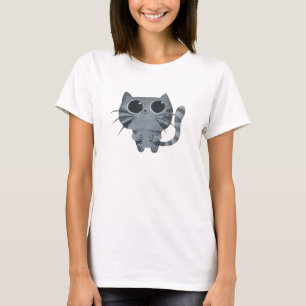 Niedliche graue Katze mit großen schwarzen Augen T-Shirt
