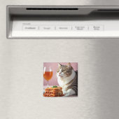 Niedliche graue Katze mit Lasagna und Weinglas Magnet (In Situ (Geschirrspüler))