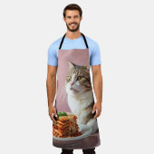 Niedliche graue Katze mit Lasagna und Weinglas Schürze (Getragen)