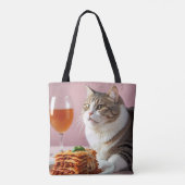 Niedliche graue Katze mit Lasagna und Weinglas Tasche (Rückseite)