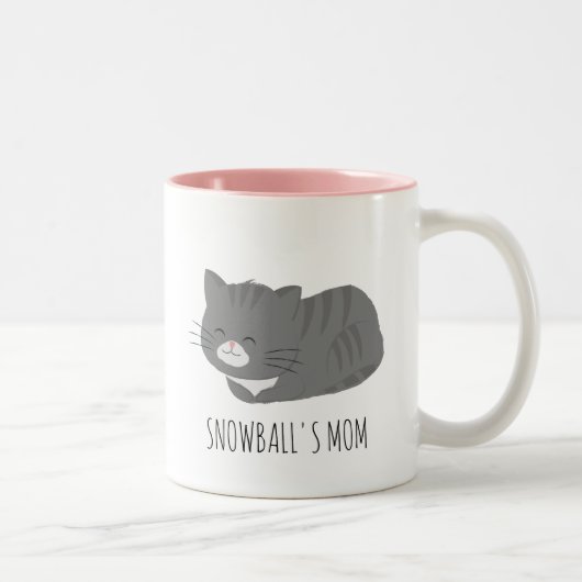 Niedliche graue Katze - personalisierte Mug Zweifarbige Tasse (Rechts)