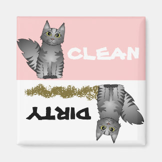 Niedliche graue Katze Saubere Geschirrspülmaschine Magnet