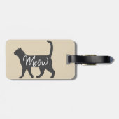 Niedliche Graue Katze Silhouette & Meow-Script Gepäckanhänger (Rückseite horizontal)