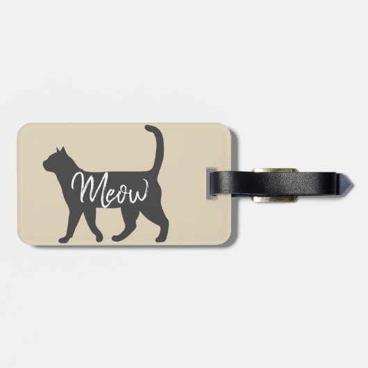 Niedliche Graue Katze Silhouette & Meow-Script Gepäckanhänger (Rückseite horizontal)