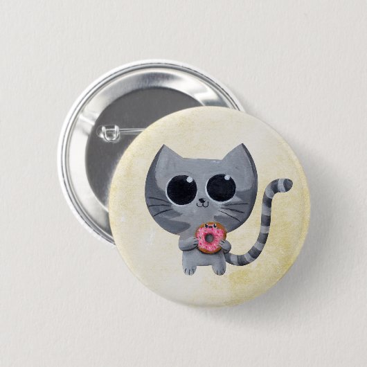 Niedliche graue Katze und Krapfen Button (Vorne & Hinten)