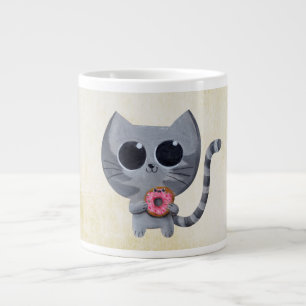 Niedliche graue Katze und Krapfen Jumbo-Tasse