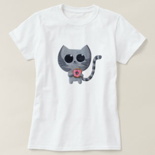 Niedliche graue Katze und Krapfen T-Shirt