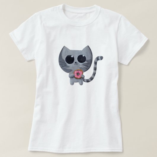 Niedliche graue Katze und Krapfen T-Shirt (Design vorne)