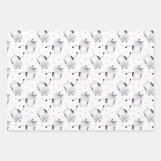 Niedliche graue Katzen Wrapping Paper Set 3 Geschenkpapier Set (Vorderseite)