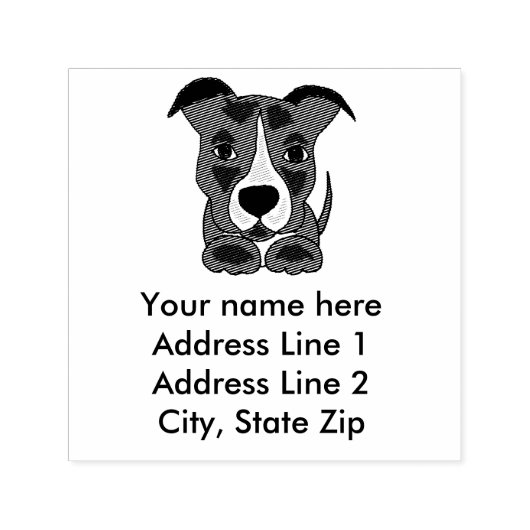 Niedliche graue Pitbull Puppy-Address-Briefmarke Permastempel (Design)