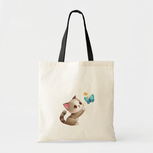 Niedliche graue rosa Katze Blau Gelb Tragetasche (Vorne)