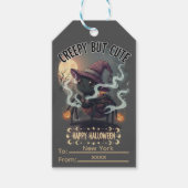 Niedliche, graue Spinne Happy Halloween Geschenkanhänger (Vorderseite)