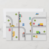 Niedliche graue Stadtbusboys Einladung zum Geburts (Rückseite)