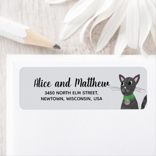 Niedliche graue Tabby Cat Baby Dusche Rücksendeadr (Insitu)