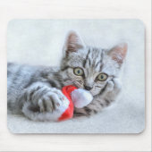 Niedliche graue Tabby Cat mit Weihnachtsmütze Weih Mousepad (Vorne)