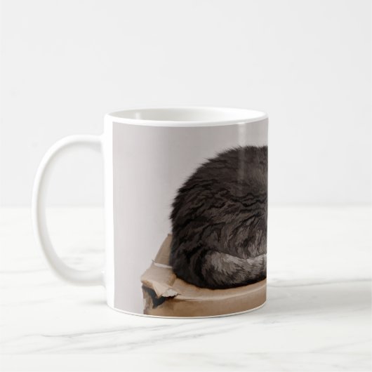 Niedliche graue Tabby Katze Schlafen im Kasten Kaffeetasse (Links)