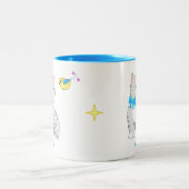 Niedliche graue Tabby Kitty Cat & Little Bird Zweifarbige Tasse (Mittel)