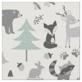 Niedliche, graue und Aquamarine Holztierstoffe Stoff (Nahaufnahme)