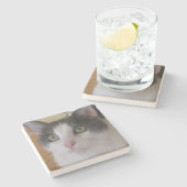 Niedliche graue und weiße Katze Steinuntersetzer (Seitenansicht)