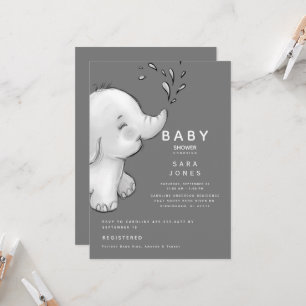 Niedliche graue Wasserfarbenlephant Babydusche Einladung