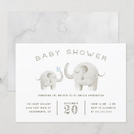Niedliche graue Wasserfarbenlephant Babydusche Einladung