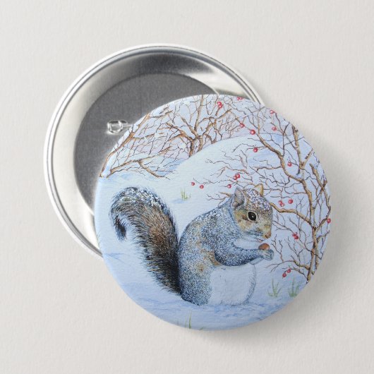 niedliche Grauschnee-Szene Wildlife Art Button (Vorne & Hinten)