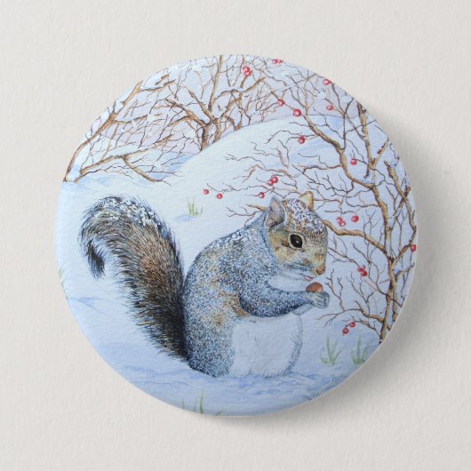 niedliche Grauschnee-Szene Wildlife Art Button (Vorderseite)