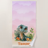 Niedliche Green Alligator Cloud Sky Girl Strandtuch (Vorderseite)