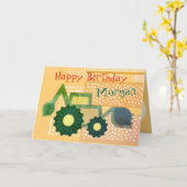 Niedliche Green Backhoe Boys Happy Birthday Digger Karte (Gelbe Blume)