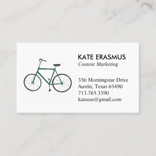 Niedliche Green Bicycle illustrierte Visitenkarte (Rückseite)