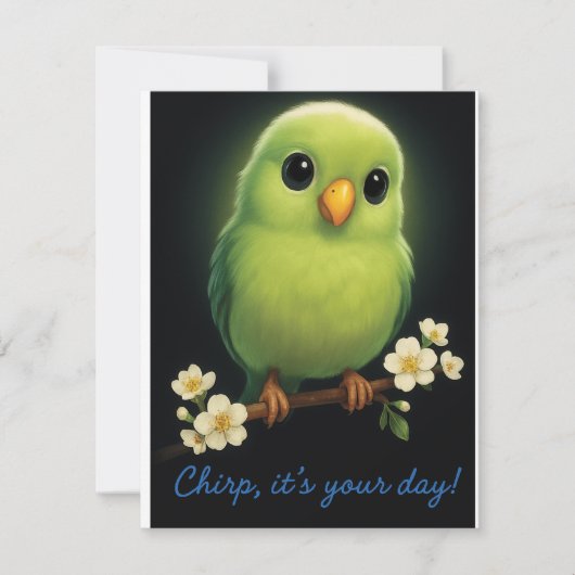 Niedliche Green Bird Note Card - Chirp, Es ist dei Mitteilungskarte (Vorderseite)