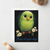 Niedliche Green Bird Note Card - Chirp, Es ist dei Mitteilungskarte (Vorderseite/Rückseite Beispiel)