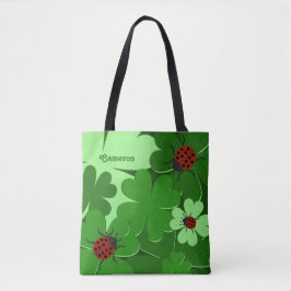 Niedliche Green Clover Blätter Ladybug Name Tote T Tasche