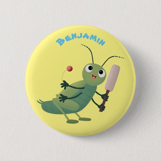 Niedliche Green Cricket Insekt Cartoon-Abbildung Button (Vorderseite)