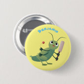Niedliche Green Cricket Insekt Cartoon-Abbildung Button (Vorne & Hinten)