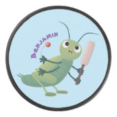 Niedliche Green Cricket Insekt Cartoon-Abbildung Eishockey Puck (Vorderseite)