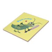 Niedliche Green Cricket Insekt Cartoon-Abbildung Fliese (Seite)