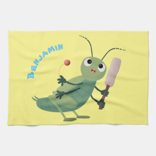 Niedliche Green Cricket Insekt Cartoon-Abbildung Geschirrtuch