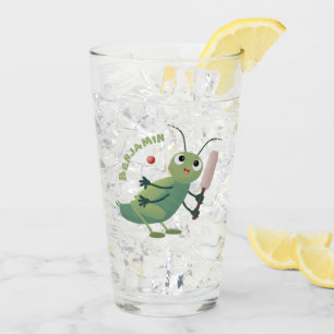 Niedliche Green Cricket Insekt Cartoon-Abbildung Glas