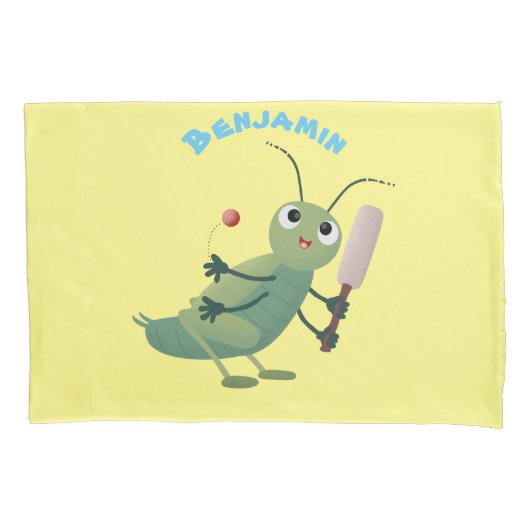 Niedliche Green Cricket Insekt Cartoon-Abbildung Kissenbezug (Vorderseite)