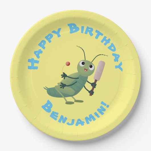 Niedliche Green Cricket Insekt Cartoon-Abbildung Pappteller (Vorderseite)