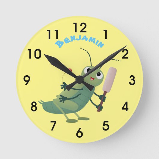 Niedliche Green Cricket Insekt Cartoon-Abbildung Runde Wanduhr (Vorderseite)